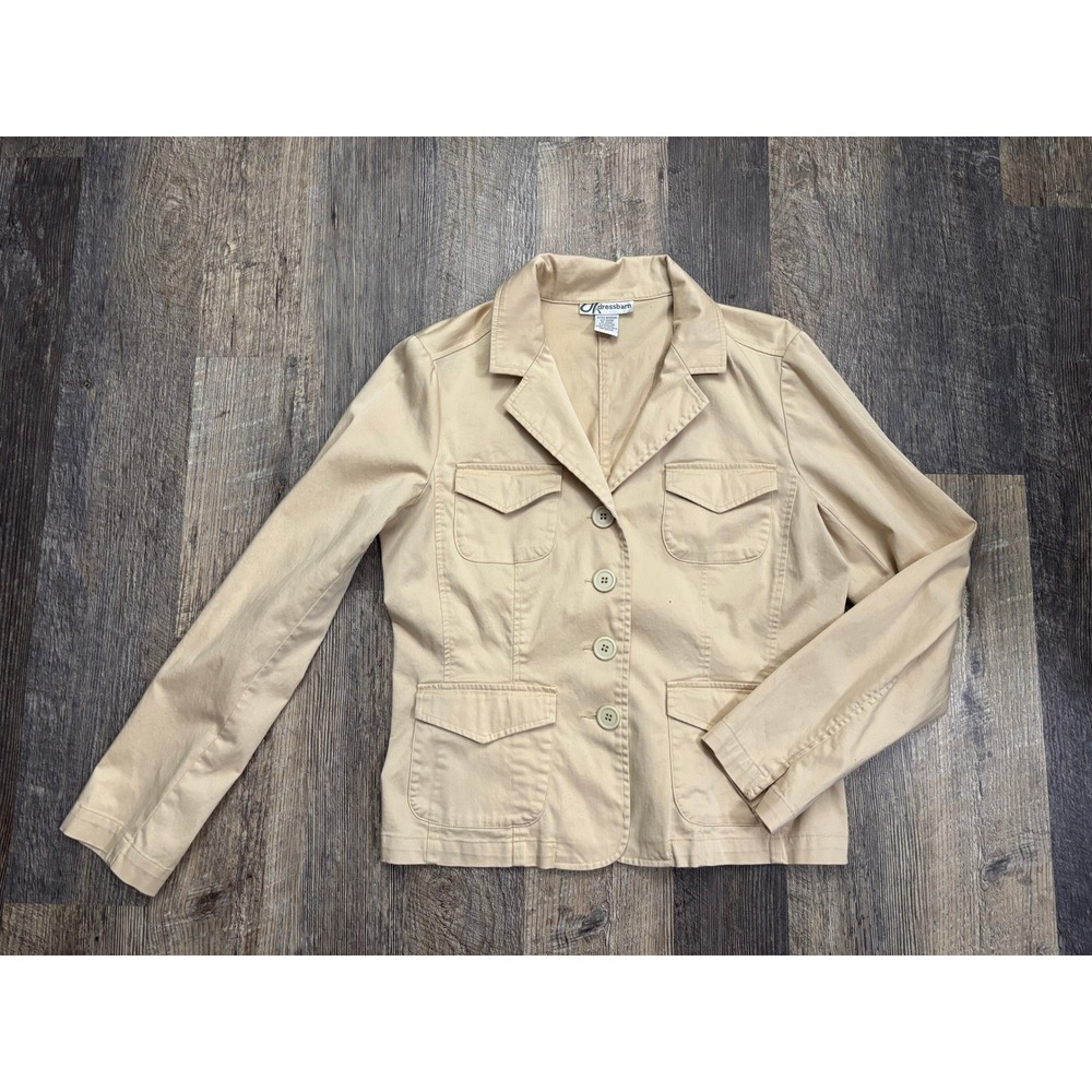 Dressbarn Womens‎ Khaki Tan Utility Safari Blazer Jacket Button Front Medium